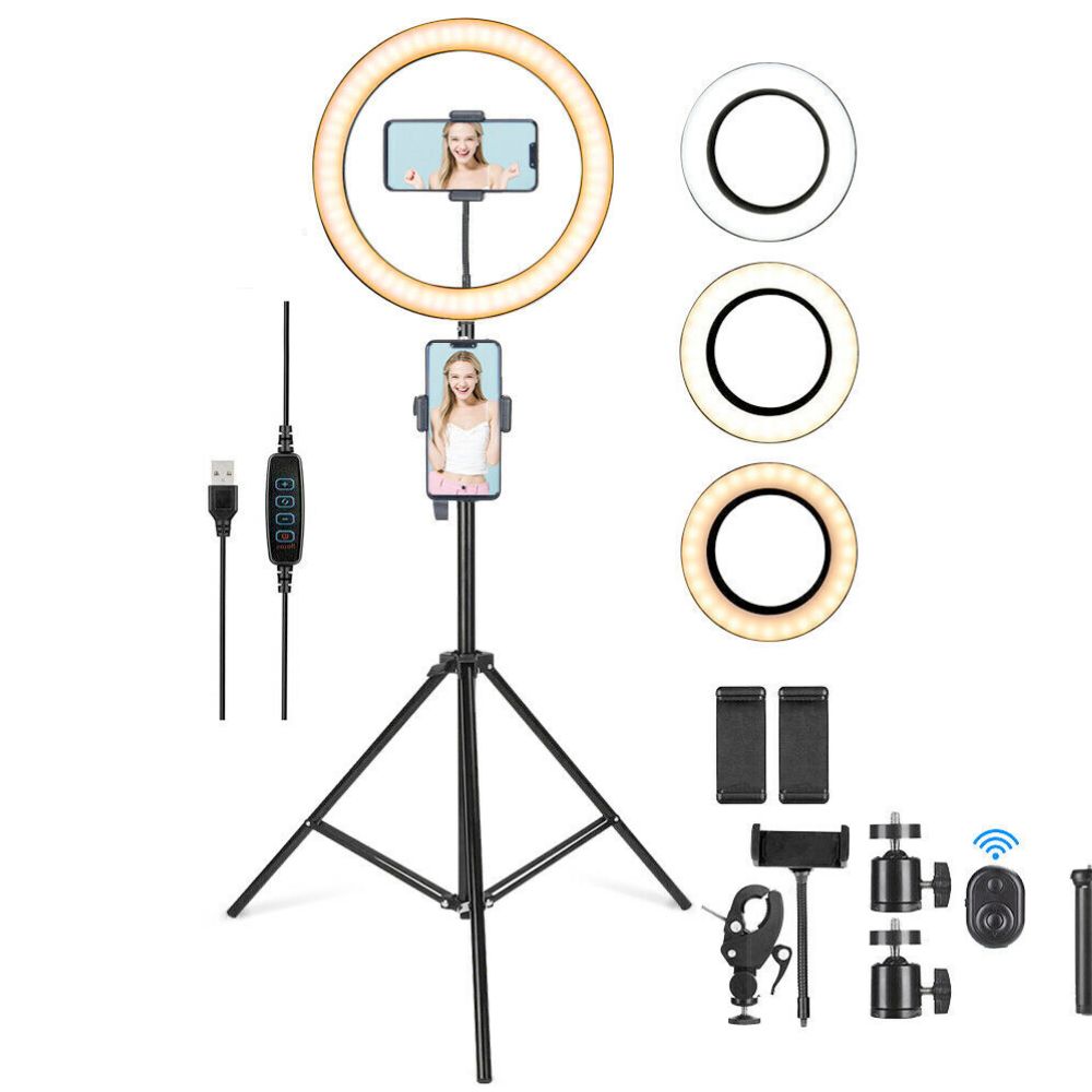 10" LED Ring Light Kit with 2.1M Phone Tripod Stand & Bluetooth Remote