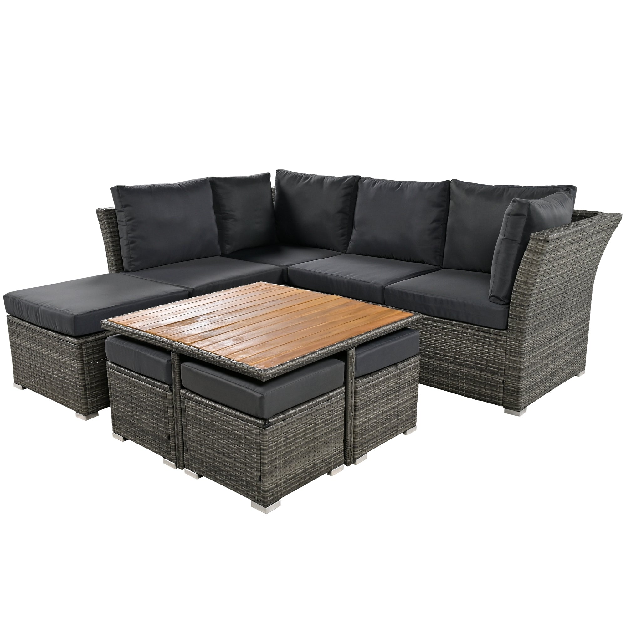 10-Piece Grey Rattan Patio Conversation Set with Coffee Table | Modern Outdoor Furniture