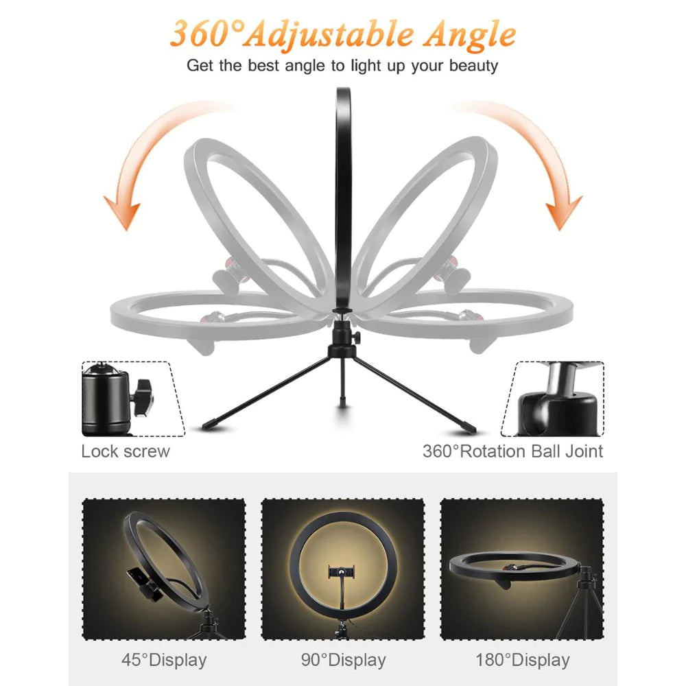 10" Table Top LED Ring Light for Selfie, Vlogging & Video Conferencing