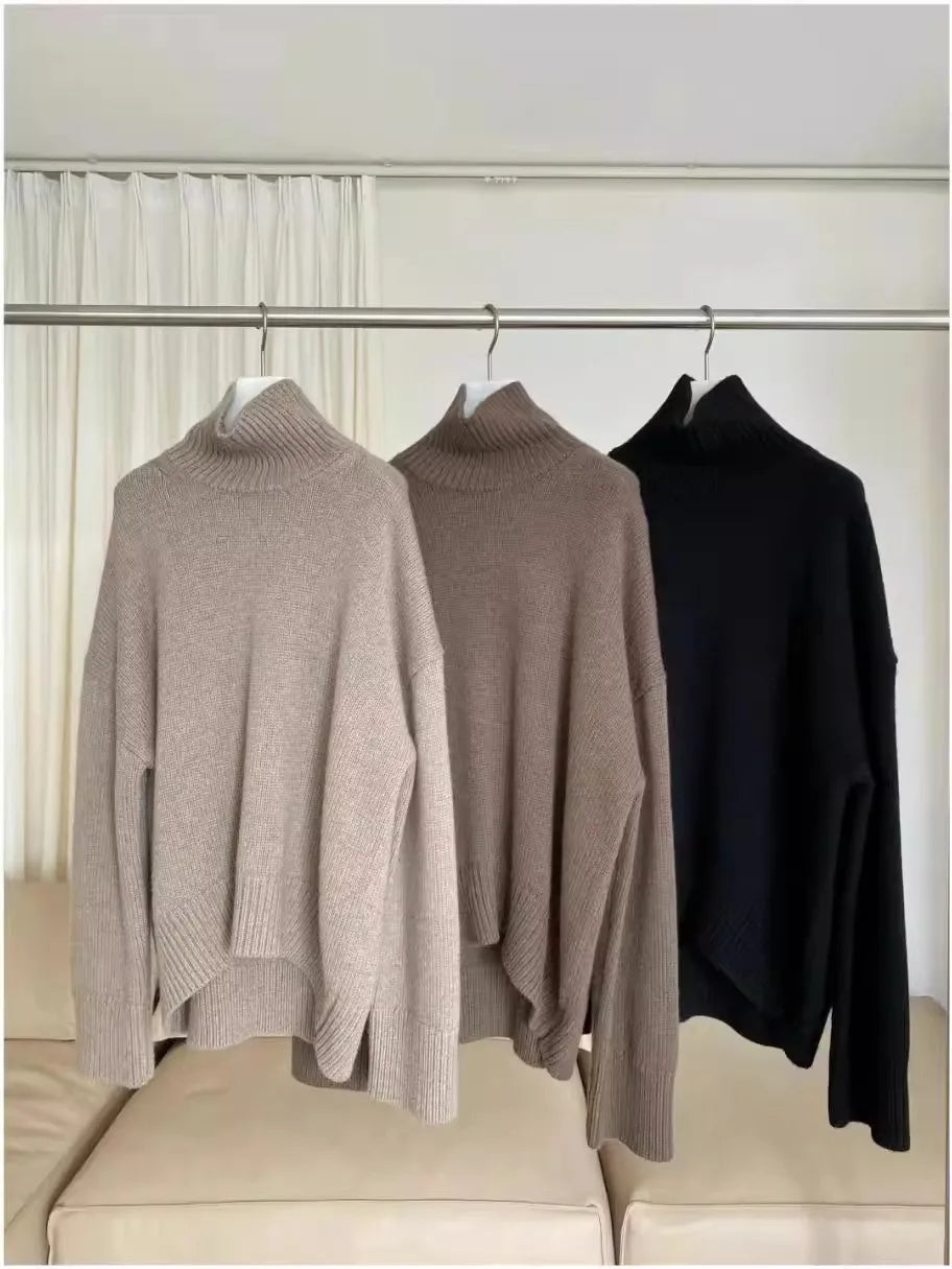 100% Pure Cashmere High-Neck Sweater for Women - Loose & Warm