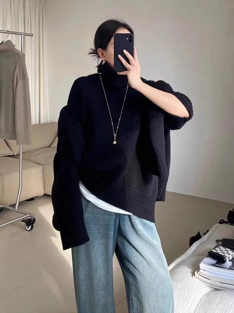 100% Pure Cashmere High-Neck Sweater for Women - Loose & Warm