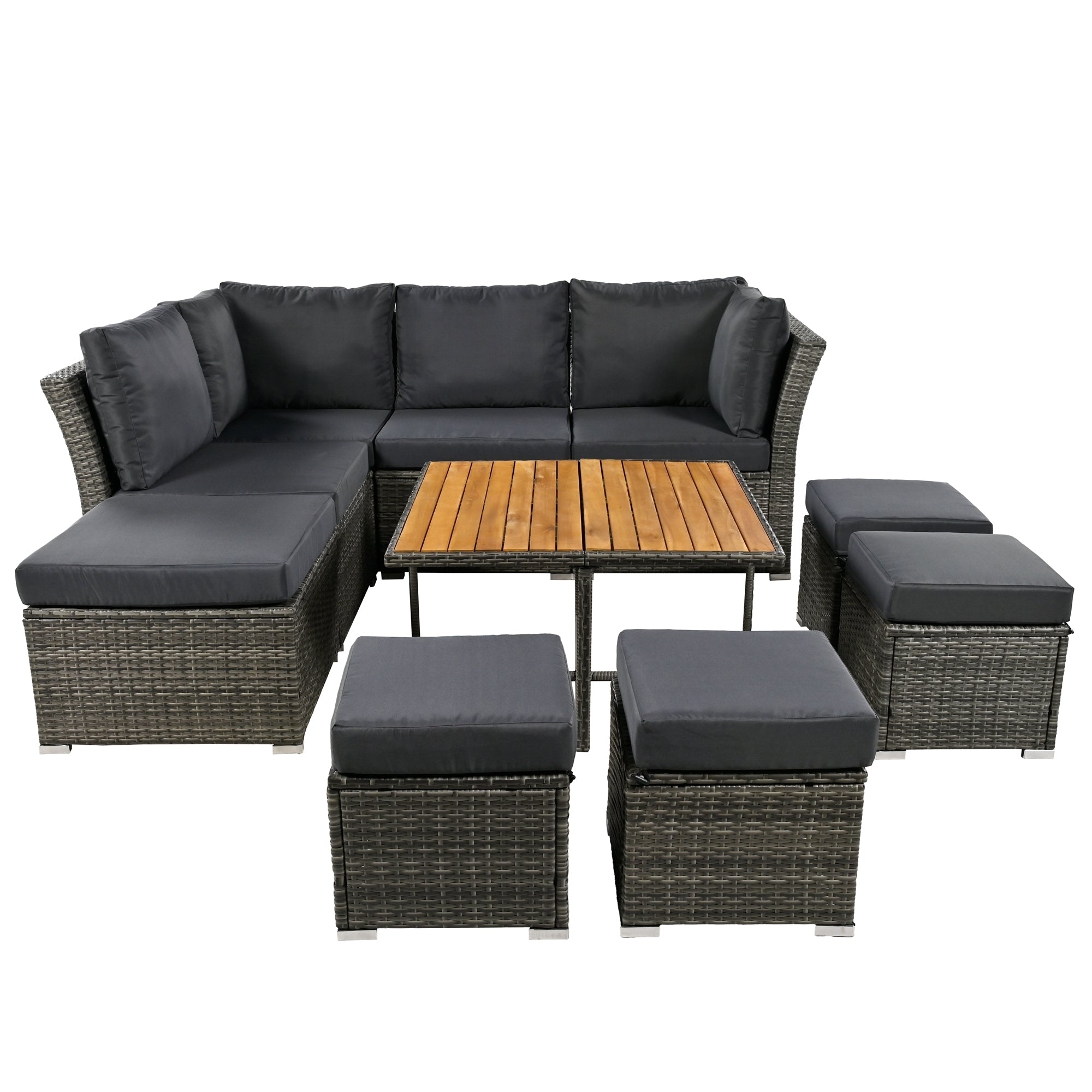 10-Piece Grey Rattan Patio Conversation Set with Coffee Table | Modern Outdoor Furniture