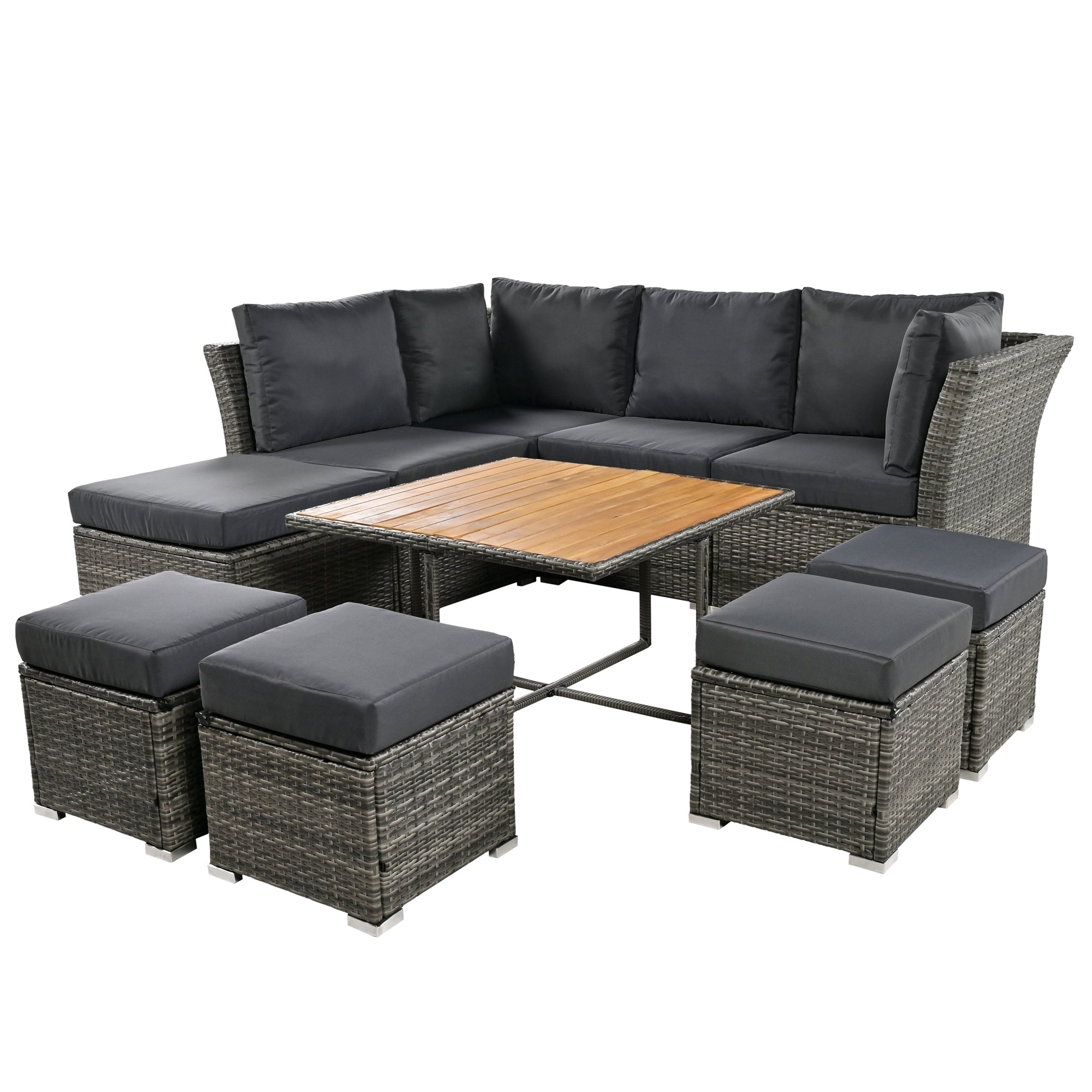 10-Piece Grey Rattan Patio Conversation Set with Coffee Table | Modern Outdoor Furniture