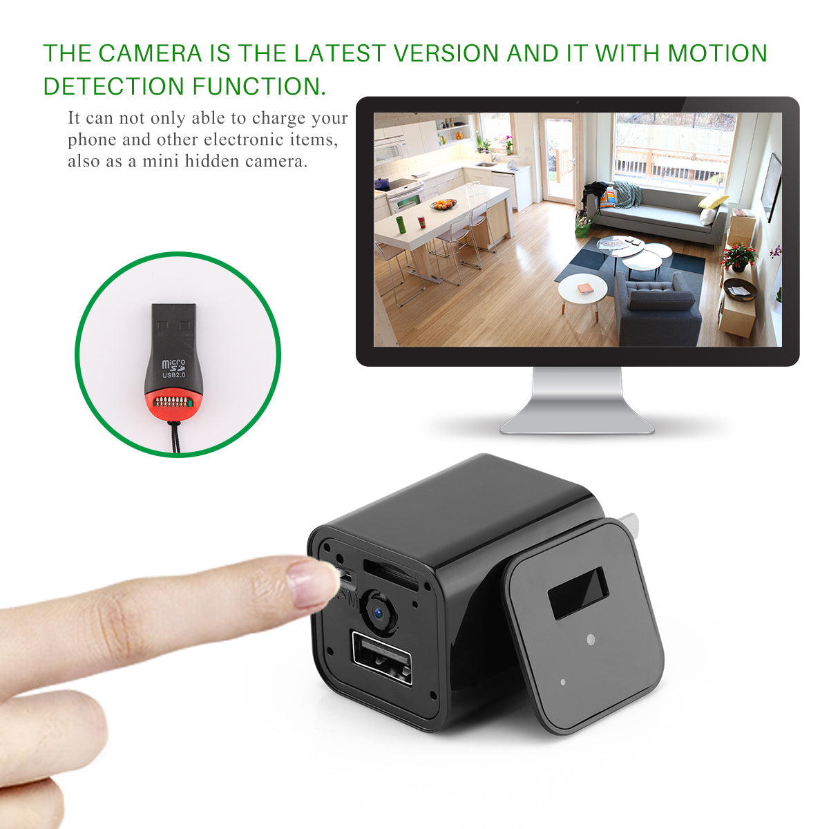 1080P HD Hidden Camera USB Wall Charger with Motion Detection for Home Security