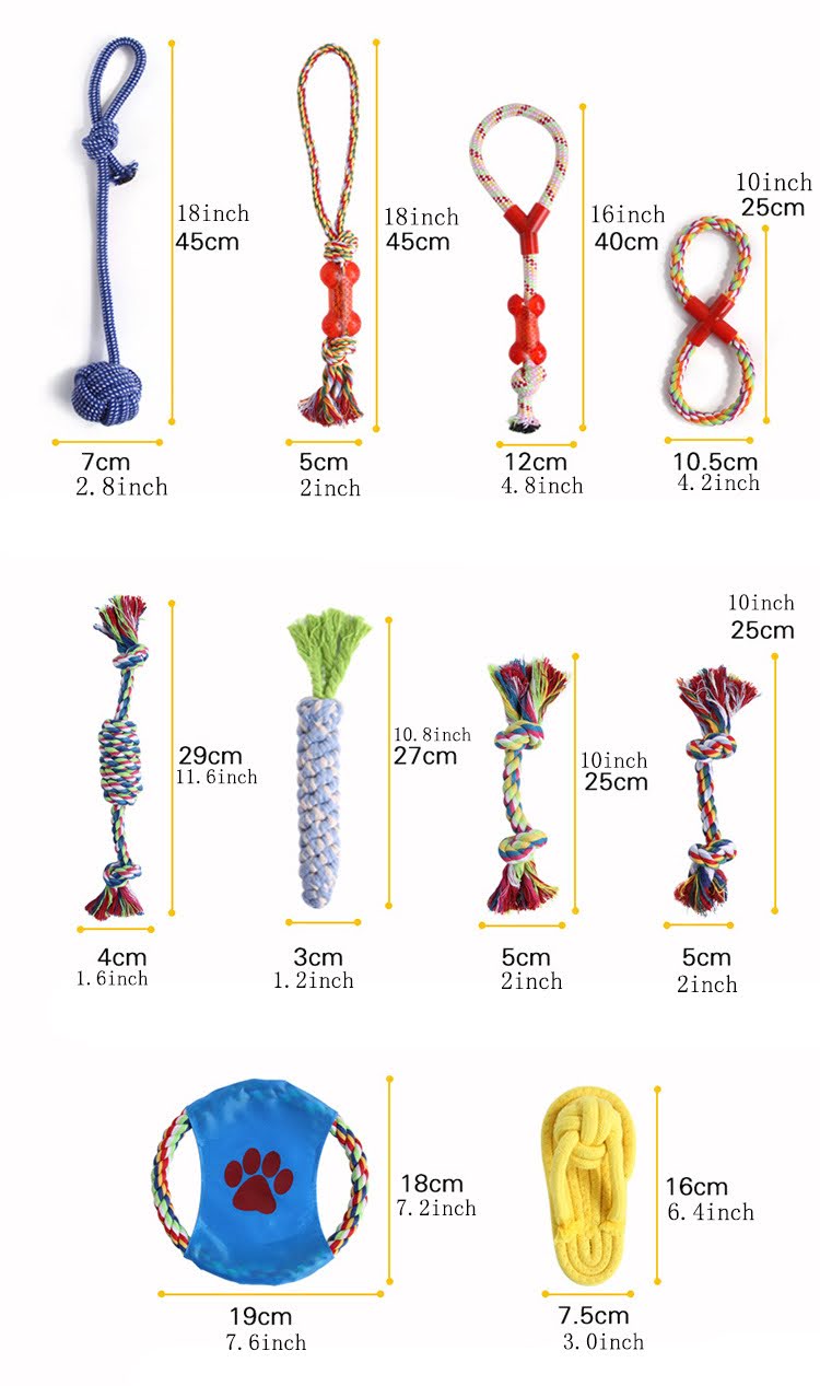 10 Pcs Assorted Braided Cotton Rope Dog Chew Toys for Puppies & Small to Medium Dogs