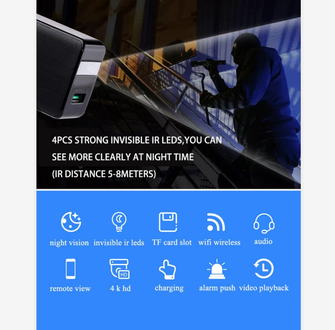 1080P HD WiFi Hidden Camera Wall Charger with Night Vision for Home Security